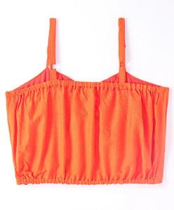 เสื้อทวิชาแบบทอผ้าไร้แขนปักลายพร้อมเลเฮนกาพิมพ์ลาย-สีส้มและสีเขียว - Product Image 2