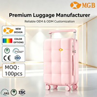 Valise rigide rose à motif quadrillé 20 pouces avec poignée large et roues silencieuses à 360°, personnalisable avec logo, prête à être expédiée