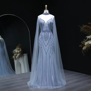 Jancember ชุดราตรีนางเงือกคริสตัลสีฟ้าประกาย LSZ043พร้อมเสื้อคลุมแขนยาวสีดำสำหรับเด็กผู้หญิง - Product Image 1