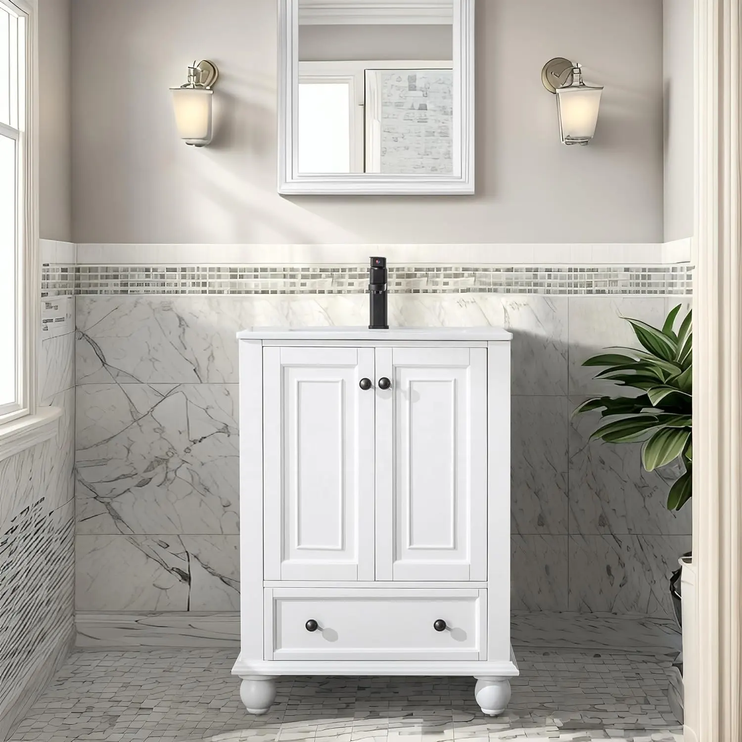 24 "retro freestanding phòng tắm Vanity sơn phòng tắm sang trọng tủ phong cách cổ điển vanities phòng tắm