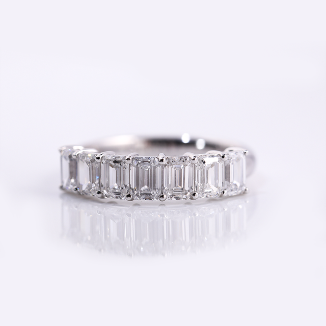 Emerald Lab Grown Diamond Half Eternity Ring Wedding Band for Women 18K White Gold