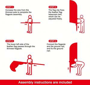 Paquete de 2 Banderas de Plumas de Aluminio para Eventos, 8 Pies, Kit de Mástil y Estaca para Tierra, para Publicidad en Exteriores - Product Image 5