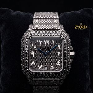 Montre de luxe en quartz noir glacé, entièrement sertie de diamants moissanite noirs, boîtier carré tonneau, bracelet en acier inoxydable, mode masculine - Product Image 4