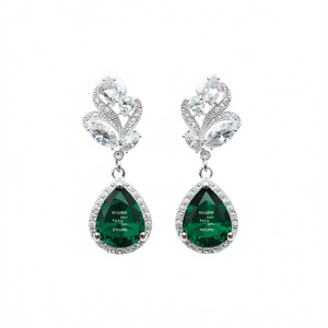 Boucles d'oreilles pendantes Alluarie en cristal vert taille poire pour femme, bijoux de fête classiques et tendance, sertissage clos, alliage de zinc, strass - Product Image 1