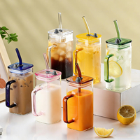 Mug carré en verre de 400 ml avec poignée, tasse à café en borosilicate de haute qualité, couvercle en bambou, couvercle en plastique, logo personnalisé pour la maison et le bureau
