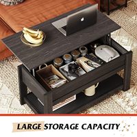 Table basse moderne avec étagères de rangement et compartiments cachés, table basse rustique noire