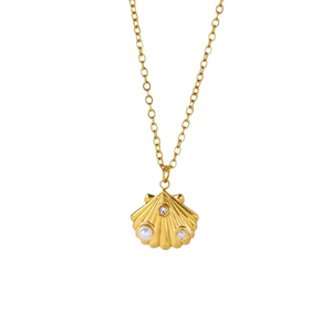 Collar con Colgante de Concha con Tema de Playa para Mujer, Chapado en Oro de 18K, Cadena de Acero Inoxidable 304, Joyería Casual Perfecta para Uso Diario - Product Image 5