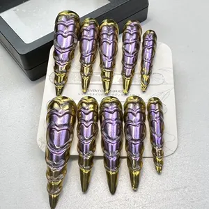 INS Style Extra Long 3D Sliver Heart Nail Factory Nail Art Top Quality Press On Nails Wholesale