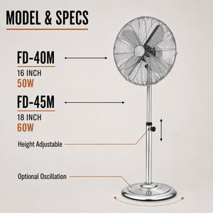 Ventilatore da Terra in Metallo Stile Retrò per Casa, Ufficio e Hotel, 18 Pollici, 60W, 4 Pale in Alluminio, Altezza Regolabile, Oscillante, Vendita all'Ingrosso - Product Image 1