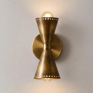 Brass Double Cone <b>Wall</b> Sconce Mid Century Modern Antique Patina <b>Wall</b> <b>Light</b> Elegant Decorative Interior Lighting Fixture - Product Image 3