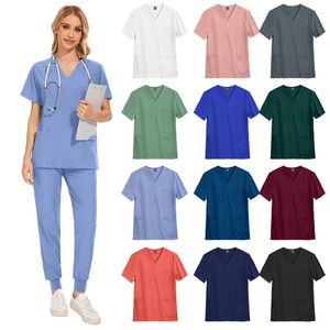 Ensemble d'uniformes médicaux extensibles et respirants pour femmes, manches courtes, coupe droite, en polyester et élasthanne - Product Image 2