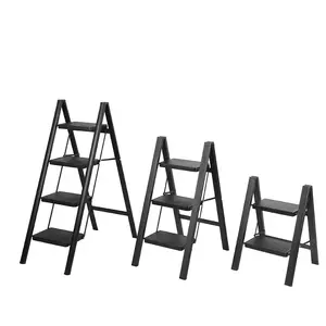 Оптовая цена, 2 3 4 ступени, черный, легкая складная стальная лестница для домашнего использования