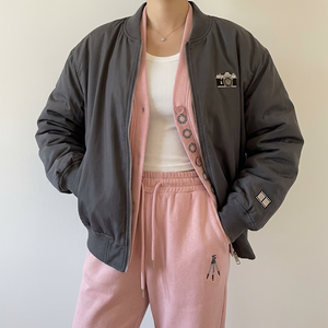 Blouson bomber réversible deux-en-un, streetwear décontracté, coupe-vent à capuche en polaire avec logo brodé, sweat à capuche zippé pour femme - Product Image 4
