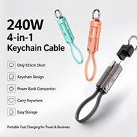 Kabel USB-C Premium 240W 4-in-1 Gantungan Kunci Pengisian Cepat Foil Silikon iPhone 15/16/17 Tablet Android Power Bank Kabel Pendek