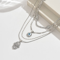 Collier pendentif œil porte-bonheur en alliage de zinc avec strass, bijoux superposables et imposants pour femme, tendance