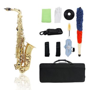 Saxophone alto en lautre en la, laqué or, instrument à vent en bois avec étui de transport, gants, chiffon de nettoyage, brosse, sangle de saxophone, sourdine - Product Image 2