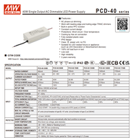 MEAN WELL PCD-40-1050B 39.9W 1050mA 22-38V TRIAC Dimmable Arus Konstan AC-DC Lampu Sorot Tahan Air Aluminium LED Driver