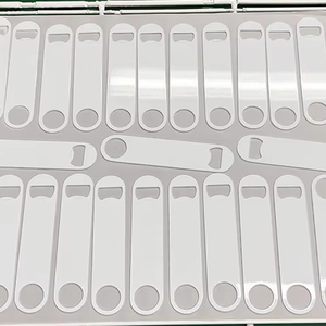 Décapsuleur de bouteilles de bière et de soda personnalisé avec logo, format lame de bar, vierge pour sublimation, couleur argent et blanc - Product Image 1