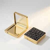 Boîtier compact de luxe en cuir noir brillant de 53 mm pour poudre libre, avec un seul compartiment métallique, pour maquillage visage, contour, bronzer et blush