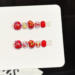 Vente en gros de faux ongles pour enfants faits à la main, design 3D chat et poney, 10 pièces, acrylique, faux ongles mignons pour filles - Product Image 3