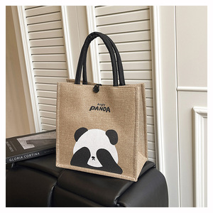 Wholesale Panda Print Jute Tote Bag Eco Friendly Reusable <b>Handbag</b> with Custom Logo - Product Image 6