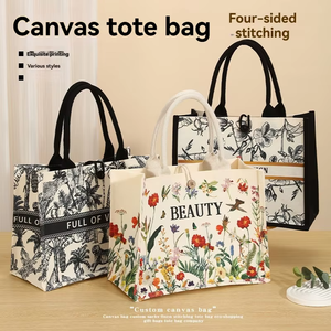 Bolsa de Maquillaje de Lona con Asa, Impermeable, Laminada y Encerada, para la Playa o Compras, con Estampado - Product Image 4