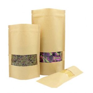 Sacs en papier kraft refermables à fond plat avec fermeture éclair, 20x30cm, pack promotionnel - Product Image 1