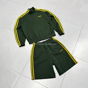 Autumn Fashion Wear Side Stripe <b>Zip</b> <b>up</b> <b>Jackets</b> and Shorts Set Design Tracksuit for Men High Quality Custom Casual Jogging Suit - Product Image 1