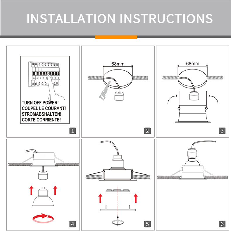 7w White Recessed LED Downlights Cut Out 68mm For Kitchen Room
