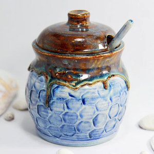 Pot à miel rustique en céramique <span class=keywords><strong>bleu</strong></span> lune personnalisé avec couvercle - Product Image 6
