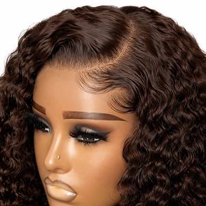 Parrucca Lace Front Marrone <span class=keywords><strong>Mogano</strong></span> con <span class=keywords><strong>Capelli</strong></span> Umani Ricci Afro Ondulati Profondi, con Riga Laterale, Pre-Piumata, Baby Hair, Senza Colla, HD Lace 13x4 - Product Image 5