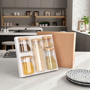 5 pièces ensemble <span class=keywords><strong>cuisine</strong></span> hermétique carré bocaux de stockage en verre avec boîte en mousse à bulles stockage à domicile bocal en verre avec couvercle hermétique - Product Image 3