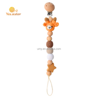Clip en bois de hêtre pour bébé, Attache-sucette, ours au Crochet, perles, sucette, chaîne Animal, 5 pièces