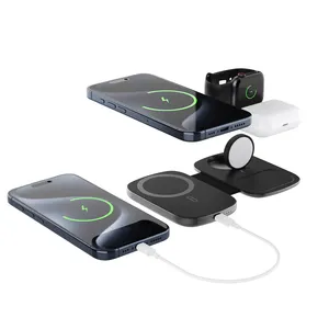 Trend 2024 5000mah Battery Pack Foldable Magnetic Wireless Charger 15W Fast Wireless Charging Pad For Phone Earphone Iwatch