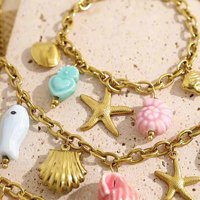Bracelet en céramique avec pendentif dauphin, motif créature marine, en acier inoxydable, étanche, bijoux de plage