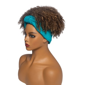 Factory Wholesale Cheap Short Afro Kinky Curly Headband <strong>Wig</strong> Ombre Brown Synthetic <strong>Turquoise</strong> Blue Headband <strong>Wig</strong> for Black Women - Product Image 4