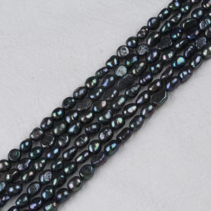 Perles d'eau douce noires de forme baroque de 7-8 mm, blanches naturelles, accessoire de bricolage avec finition brillante, deux trous droits, perles en vrac - Product Image 1