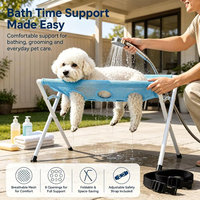 Table de toilettage pour animaux de compagnie en acier inoxydable, pliable, réglable en hauteur, avec hamac, station de bain pour chiens et chats, anti-rayures