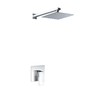 Robinet de salle de bain mural en laiton chromé brossé à poignée unique avec design moderne, cartouche céramique et pommeau de douche effet pluie