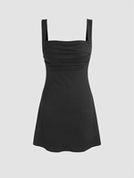 Nouvelle Robe d'été pour Femme, Style Décontracté, Col Carré, Mini, Dos Creux, Jupe Trapèze, Coupe Ajustée, pour le Quotidien