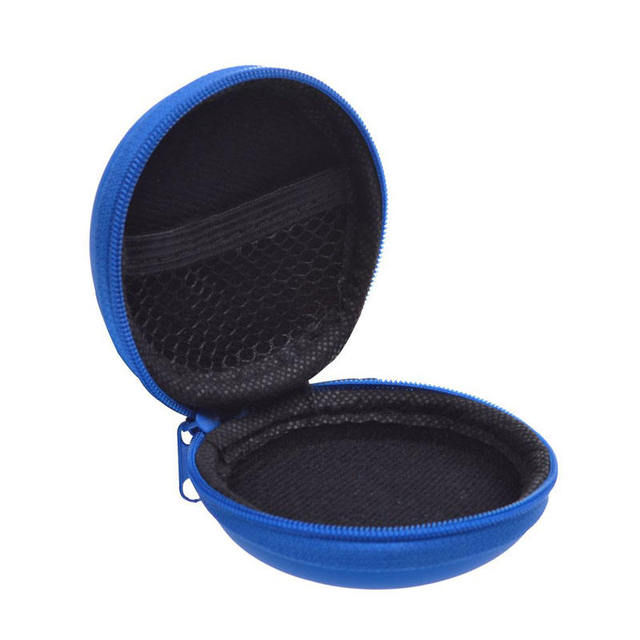 Zipper Case Hard Shell OEM Blue Round EVA Earphone  Case Custom Shockproof PU EVA Storage  Case