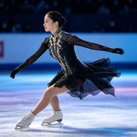 Robe de patinage artistique noire à col montant, manches longues en résille, strass, costume de compétition personnalisé pour enfants, adolescents et adultes, OEM