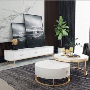 Góc Tròn Bắc Âu Kết Hợp Cà Phê Cẩm Thạch + Bàn Đồ Nội Thất Phòng Khách Bộ Đồ Nội Thất Phòng Khách Bằng Sắt Rèn - Product Image 4