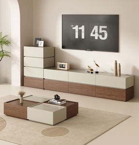 Meuble TV moderne minimaliste en bois blanc marron clair Meubles de salon <span class=keywords><strong>Tapis</strong></span> blanc Armoires de rangement en verre Utilisation dans le hall de bureau - Product Image 1