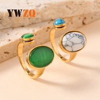 Bague élégante en turquoise croisée avec pierres précieuses ovales Bijoux en acier inoxydable à la mode avec placage à l'or