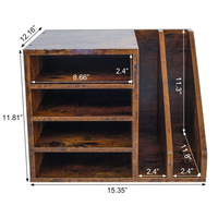 Organizador de Escritorio Rústico de Madera con Bandeja para Papel de 4 Niveles y Portadocumentos para Carpetas, Cuadernos y Organización del Espacio de Trabajo