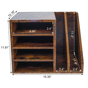 Organisateur <span class=keywords><strong>de</strong></span> <span class=keywords><strong>bureau</strong></span> en bois rustique avec plateau à papier à 4 niveaux et porte-documents, classeurs, carnets pour l'organisation du <span class=keywords><strong>bureau</strong></span> - Product Image 5