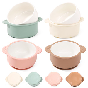 Tazón de cerámica para comida de bebé con base de silicona, plato de succión 2 en 1 para bebés de 0 a 12 meses, sin BPA, con aislamiento térmico. - Product Image 1