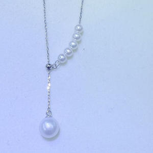 Collier de perles d'eau douce rondes Zhuji 13-14 mm, argent pur S925 avec placage rhodium, collier de perles Edison, presque sans défaut - Product Image 2