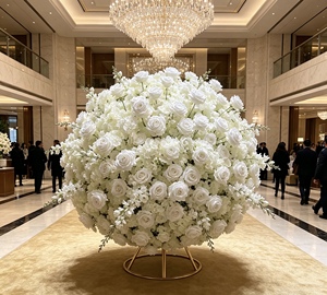 Centrotavola di Lusso con Sfera di Fiori in Seta Colorata, Decorazione per Matrimoni e Natale, Rose Artificiali Rosa e Fiori di Gypsophila - Product Image 5